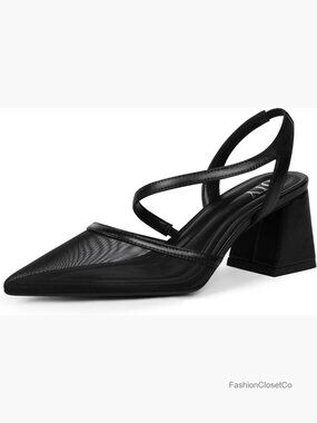 Closed Pointed Toe Chunky Mid Heel Pumps Slingback Dress Shoes